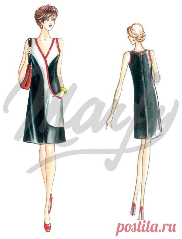 Black fabric about mt 1 10 wide 1 40 – White fabric mt 0 90 wide 1 40 Available in sizes 42 44 46 A-line dress with sculpted seams and single-pocket motif Suggested fabric linen or poplin