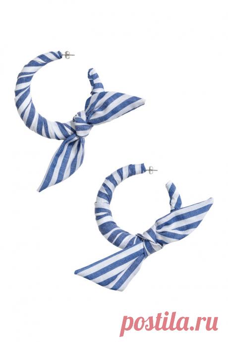 Крупные серьги - Белый/Синяя полоска - Женщины | H&M RU