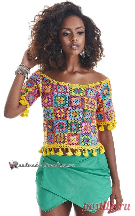 Блуза крючком бабушкиными квадратами - Handmade-Paradise