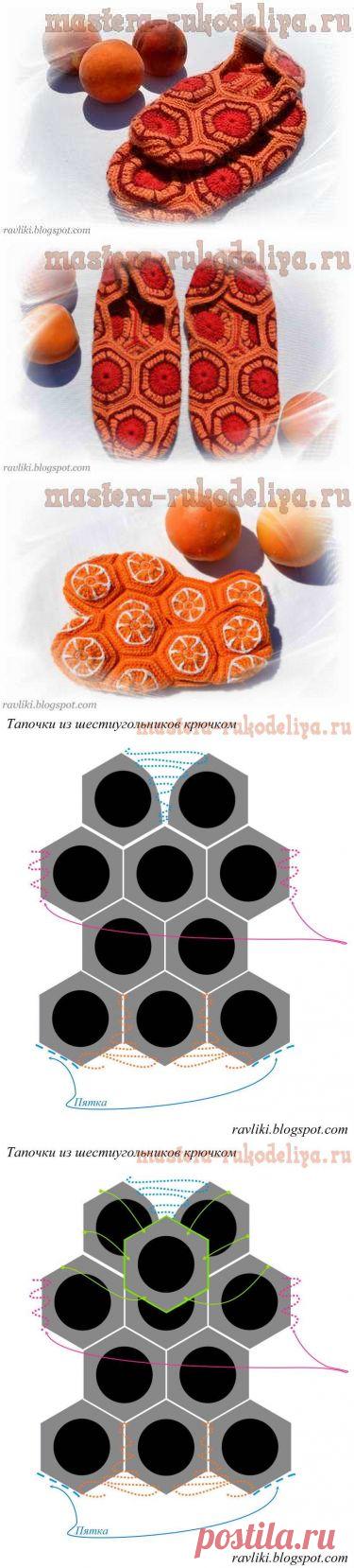 Вязание крючком: Витаминные тапки из мотивов