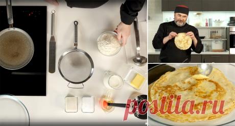 Как сделать тонкие блины на молоке Подробно показывает Олег Ольхов, знаток традиционной русской кухни