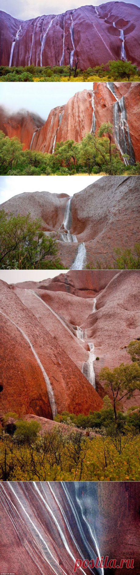 Rare sight as waterfalls cover Uluru in Australia WhereCoolThingsHappen. Редкое зрелище - водопады покрывают известную на весь мир австралийскую скалу Улуру или Ayers Rock.