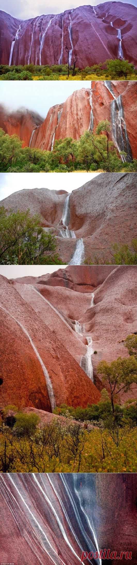 Rare sight as waterfalls cover Uluru in Australia WhereCoolThingsHappen. Редкое зрелище - водопады покрывают известную на весь мир австралийскую скалу Улуру или Ayers Rock.