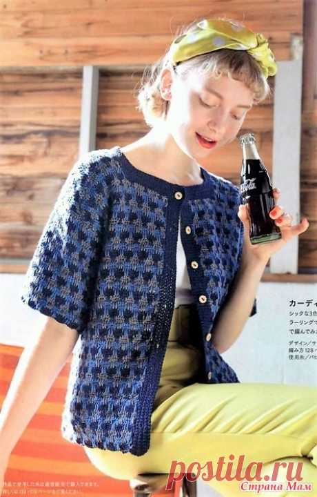Летний жакет с трехцветным плотным узором. Крючок. Keito Dama №181 2019.