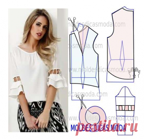 BLUSA DECOTE FRANZIDO -69 | Moldes Dicas Moda Analise com a devida atenção a transformação do molde de blusa decote franzido. Para fazer este modelo imprima o molde base de blusa e faça a gradação para o seu tamanho. Depois de obter o seu tamanho de molde base siga a sequência do tutorial que segue. PASSO A PASSO…