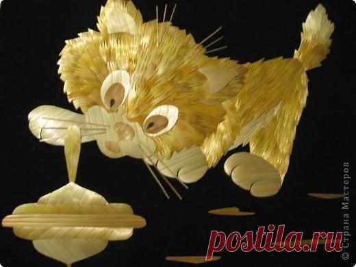 Котенок выполненный в технике "чесаной соломки"