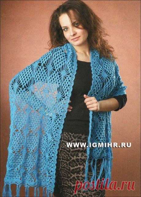 Изящный голубой палантин. Крючок - Шали,шарфы,палантины - Вязание крючком -МАСТЕР-КЛАССЫ ПО РУКОДЕЛИЮ- Страна рукоделия