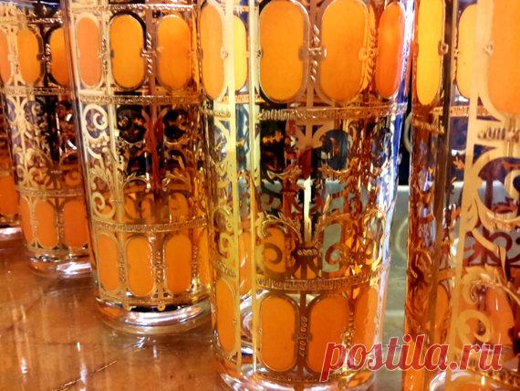 Culver Glasses Signed Orange Scroll 22K Gold by vintagesouthwest