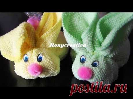 Cómo hacer conejitos de toalla - Baby shower souvenir / Ronycreativa - YouTube