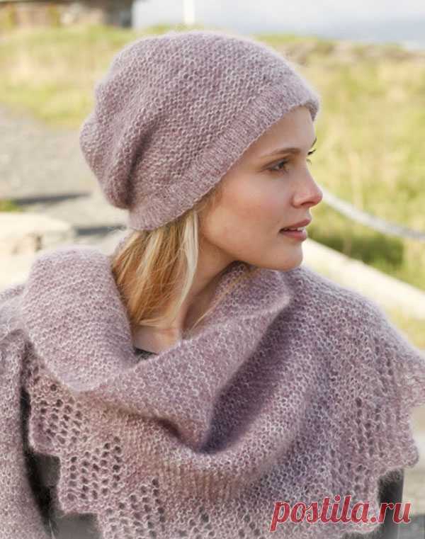 Шапка и шаль из мохера от Drops Design вязаные спицами Сегодня в моде шаль ручной вязки. Шали ручной вязки можно увидеть и на звёздах, так что, срочно садитесь за рукоделие и свяжите себе чудесный комплект из шали и шапки от студии Drops Design спицами. Что примечательно пряжа состоит из мохера.