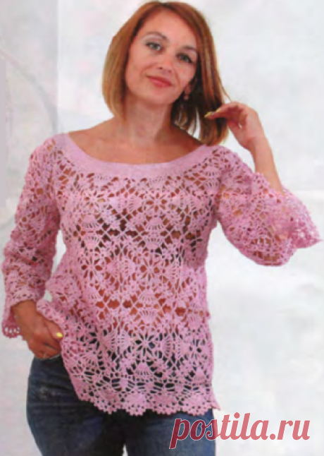 Женский пуловер "Чайная роза" крючком Женский пуловер «Чайная роза», вязаный крючком