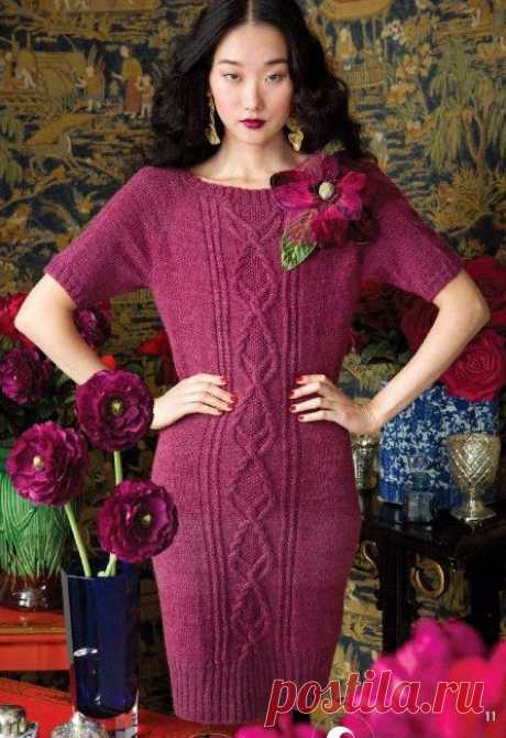 Вязание платья Cable Panel, модель 11, Vogue Holiday 2012.