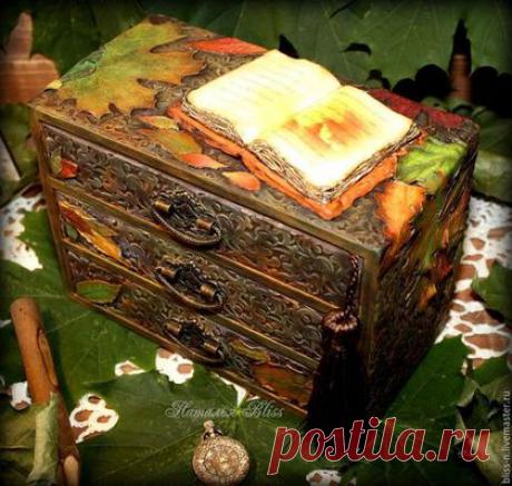 Купить Мини-комод &quot;Осень&quot; - болотный, осень, кленовый лист, кленовые листья, дубовый лист