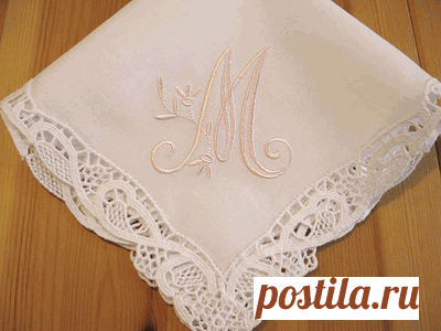 Handkerchiefs: 1-Initial Peony Design Monogram | Кружево | Кружево