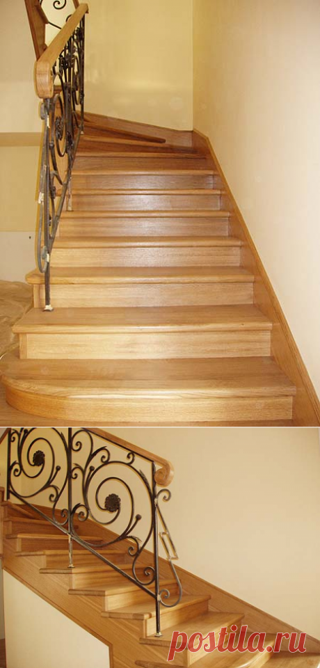 182. Лестница из массива дуба, кованое ограждение - Lestnitza.ru Изготовление лестниц
