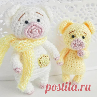 Хрюшка амигуруми. Схемы и описания для вязания игрушек крючком! Бесплатный мастер-класс от Юлии Двоеглазовой по вязанию маленькой хрюшки крючком. Жёлтый поросёнок (6 см) связан из пряжи Vita Crystal (акрил, 50г/275…