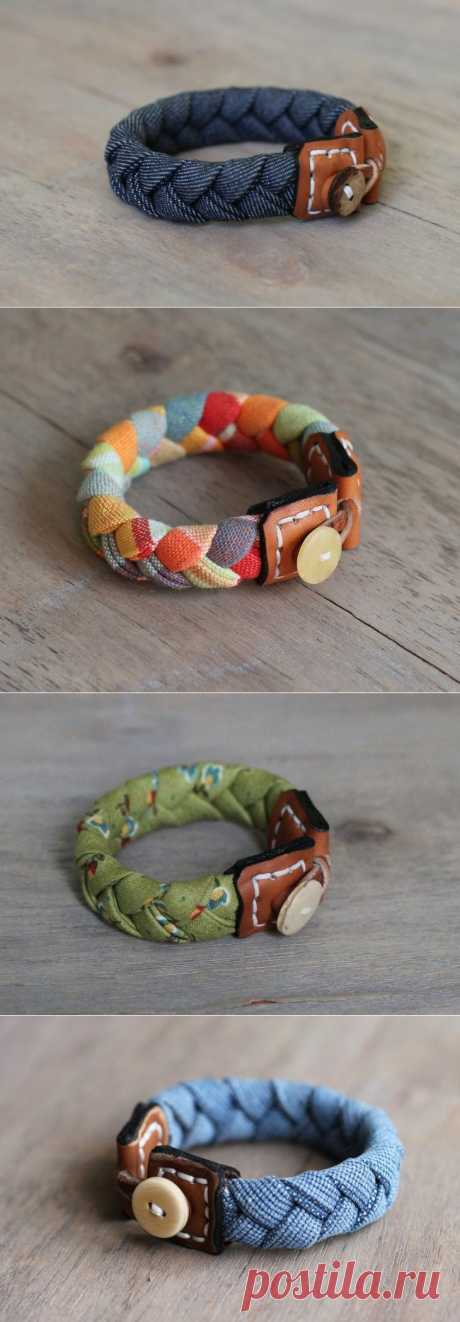 Джинсово - кожаные браслеты (подборка) / Украшения и бижутерия /