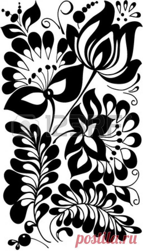 Black And White Flowers And Leaves Floral Design Element In.. Royalty Free Cliparts, Vectors, And Stock Illustration. Image 17665935.