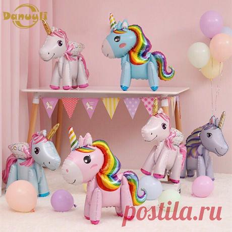 Danuyli алюминиевая фольга Единорог воздушный шар День рождения детский вечерние день рождения воздушный шар вечеринка украшение ребенок полная луна празднование купить на AliExpress