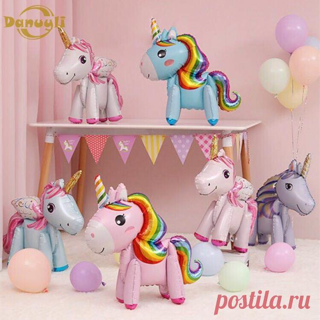 Danuyli алюминиевая фольга Единорог воздушный шар День рождения детский вечерние день рождения воздушный шар вечеринка украшение ребенок полная луна празднование купить на AliExpress