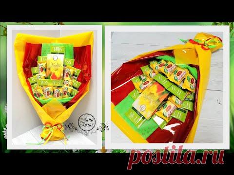 DIY💐ЯРКИЙ БЮДЖЕТНЫЙ БУКЕТ К 8 МАРТА ИЗ КОНФЕТ И ЧАЯ💐Анна Кохан💐Букеты из конфет💐