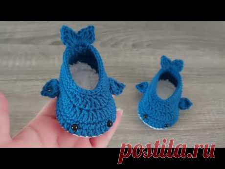 ZAPATITOS BABY SHARK A CROCHET - PASO A PASO - GANCHILLO - 3 A 6 MESES -