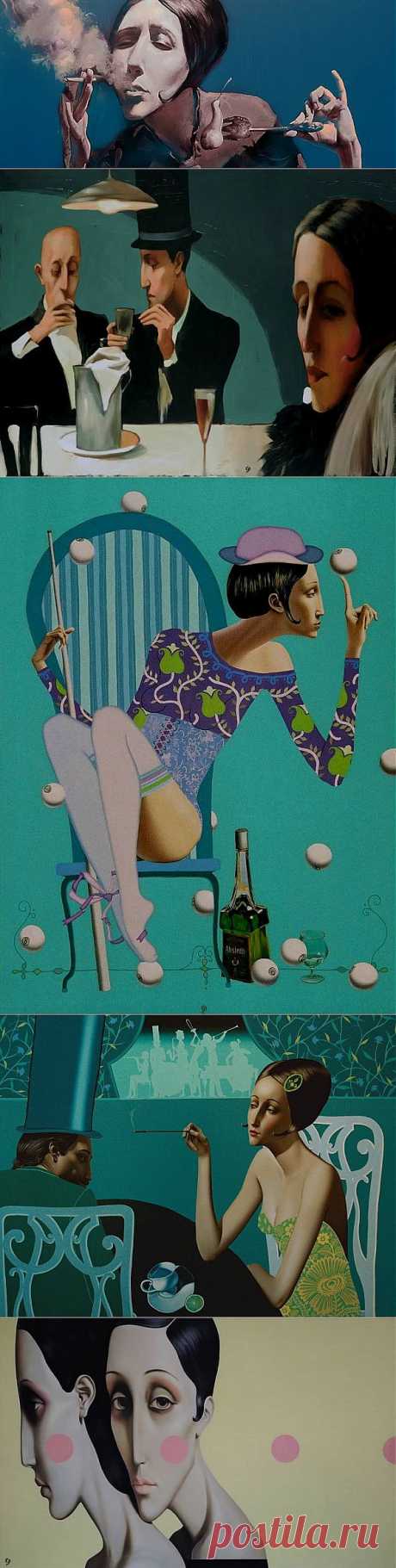 Художник Slava Fokk. Да, я любила их, те сборища ночные –
На маленьком столе стаканы ледяные,
Над черным кофеем пахучий, тонкий пар,
Камина красного тяжелый, зимний жар,
Веселость едкую литературной шутки
И друга первый взгляд, беспомощный и жуткий
Анна Ахматова