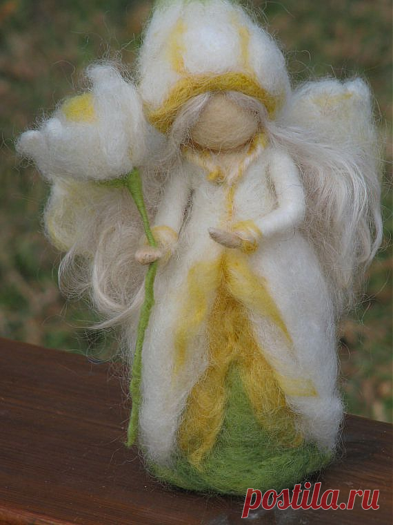 Flower Fairy narcissus needle felted doll waldorf by Made4uByMagic