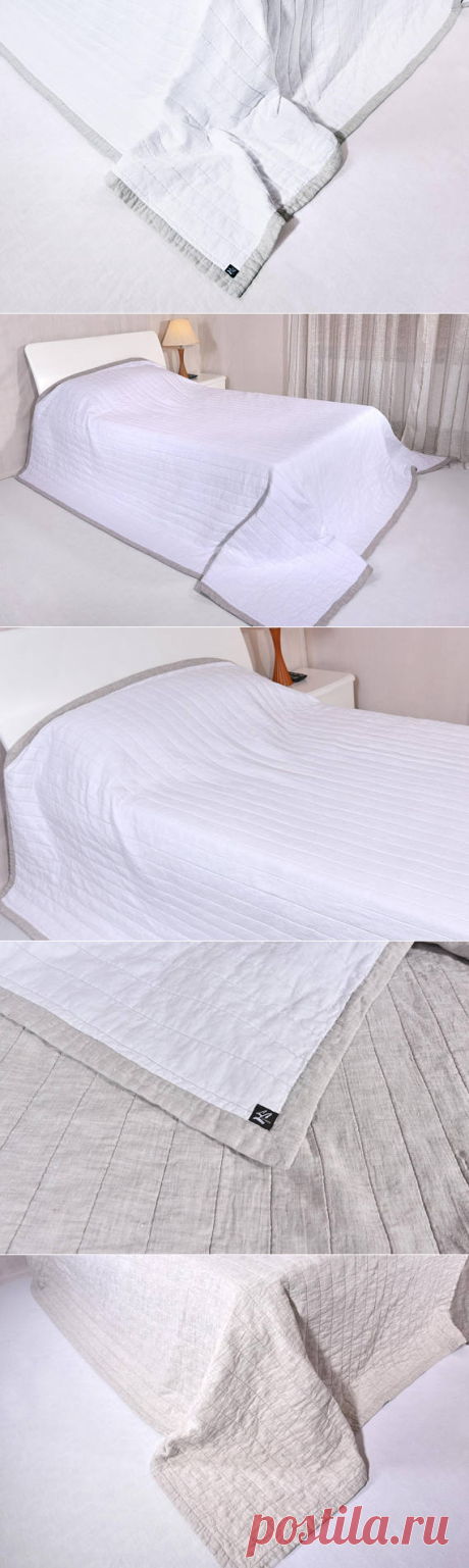 Linen winter quilt Color White &amp; Natural Flax Quilted Linen