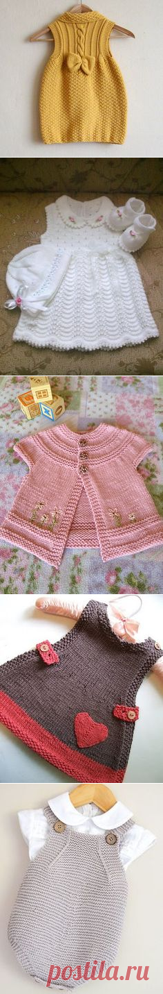 (8) Knit dress - simple, sweet, lovely ~~ Garter bodice, stockinett skirt, finished with crochet puff stitch edging and 3 crochet flowers | Ravelry