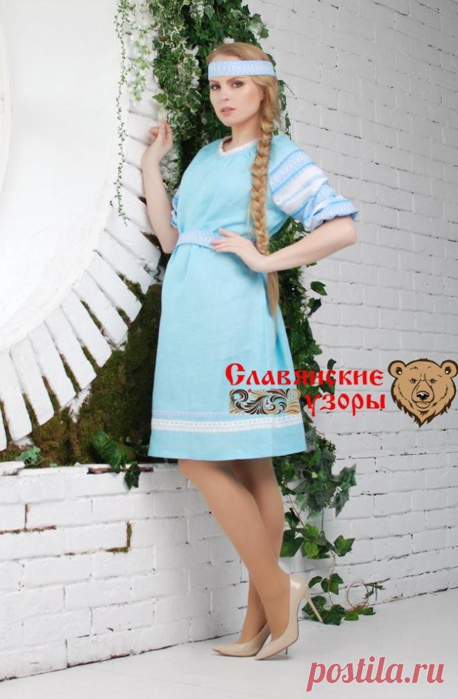 Платье льняное Нежность (миди) - Купить в Интернет-магазине - Eco-Market.life. Славянское традиционное платье и другая одежда из натуральных тканей, хлопок, лён