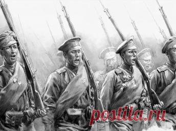 Русские солвремени во время парада на Елисейских Полях в Париже 14 июля 1916 года. С рисунка, висевшего дома у Марины Грей, дочери генерала Деникина. / Историческая справка