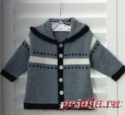 Жаккардовое детское пальто спицами