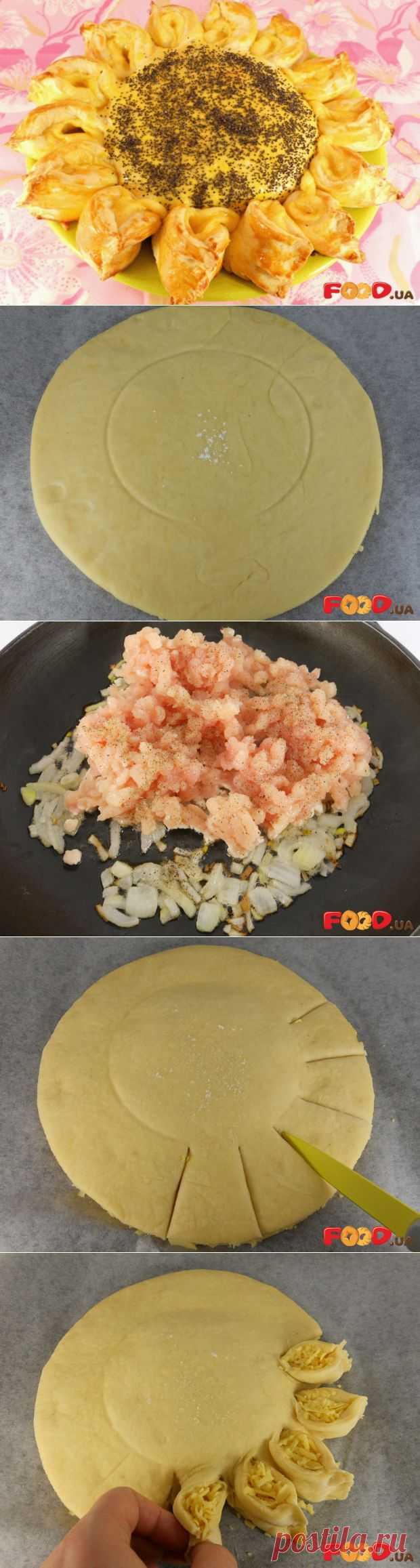 обалдено красивый пирог с мясом и сыром "Подсолнух".