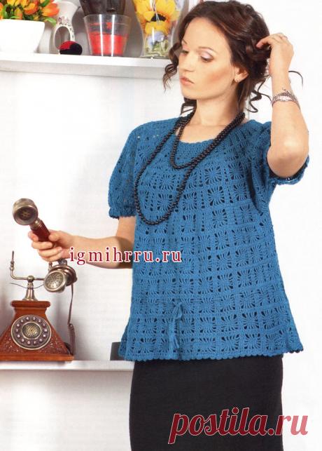 Блузон на круглой кокетке, связанный сверху вниз. Крючком. / igmihrru.ru