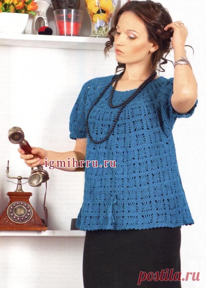 Блузон на круглой кокетке, связанный сверху вниз. Крючком. / igmihrru.ru