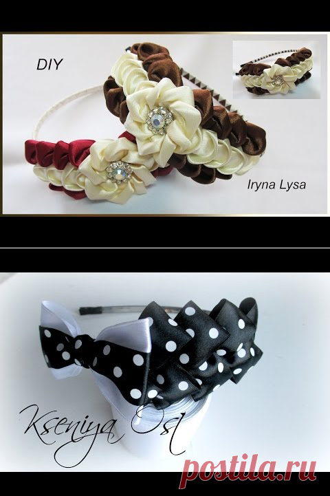 Обруч канзаші/Ободок для волос своими руками. Техника канзаши/Kanzashi tutorial#32 - VIDEO.TEAMHELPS.PP.UA