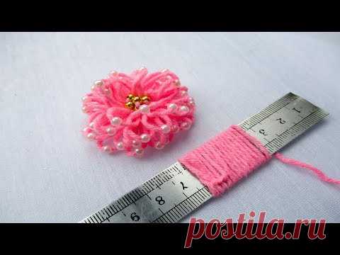 hand embroidery amazing trick# easy trick to make woolen flower with scale# wool flower