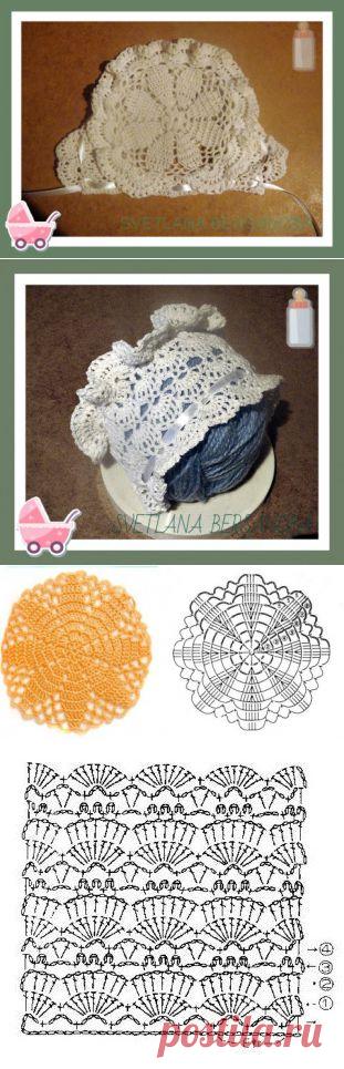 Чепчик для новорожденного крючком | Вязание крючком и спицами