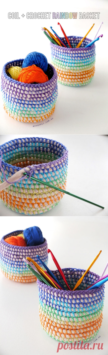 Coil + Crochet Rainbow Basket DIY | My Poppet Makes