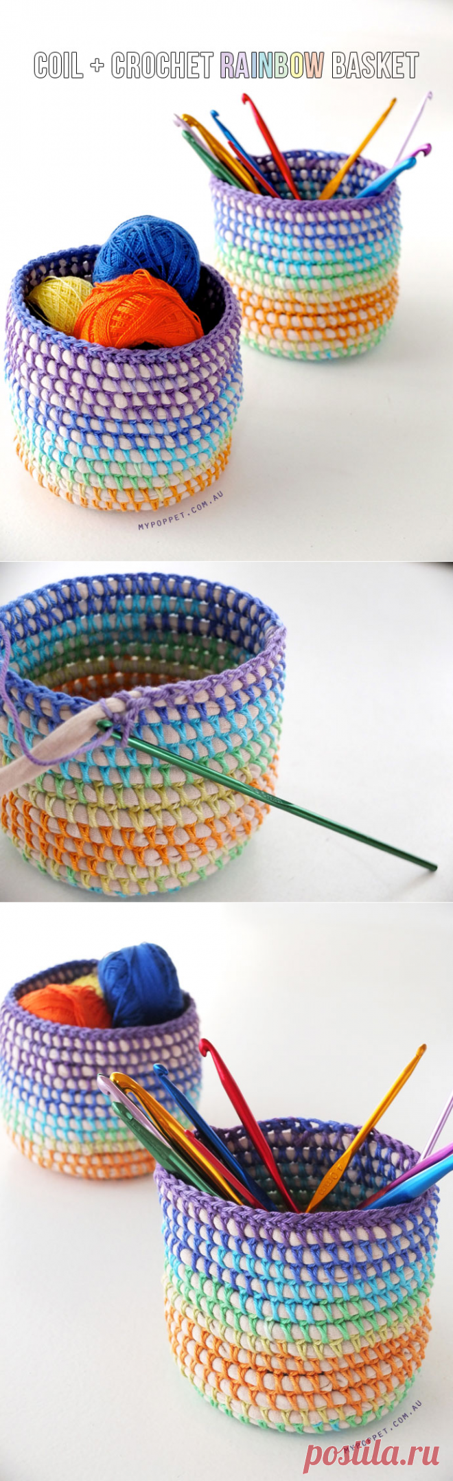 Coil + Crochet Rainbow Basket DIY | My Poppet Makes