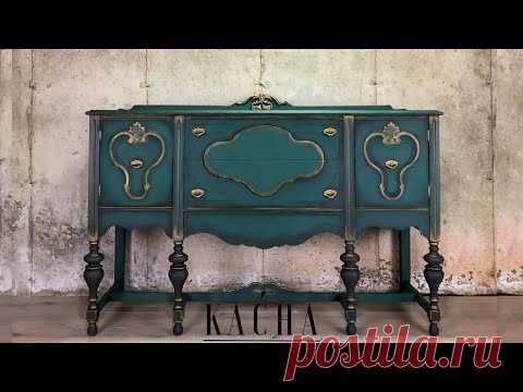 (426) Painting a Buffet In Green w Chalk Paint / Vintage Furniture Makeover - YouTube