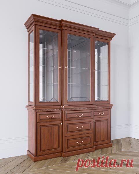 Шкаф витрина для кухни из массива дуба цвета терракот купить по цене 227 500 руб. в Москве — интернет магазин chudo-magazin.ru
