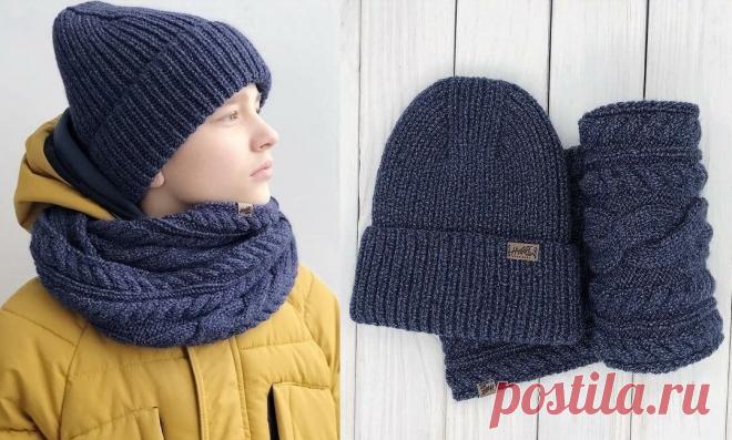 Комплект из шапки и снуда спицами: 6 вариантов со схемой, описание, видео мк