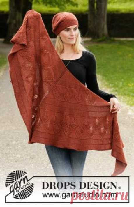 Шаль и шапка Лэйси Лоралс Роскошный комплект из шали и шапки, связанный из тонкой пряжи альпаки спицами 3 мм. Шапка связана по кругу от нижнего...