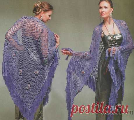 Воздушная шаль крючком
описание и схема по ссылке:       https://povjazem.ru/vyazanie-dlya-zhenshchin/sharf-shal-snud/vozdushnaya-shal-kryuchkom