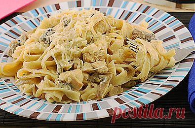 Рецепт: Тальятелле с курицей и грибами в сливочном соусе - пошаговый фото рецепт приготовления