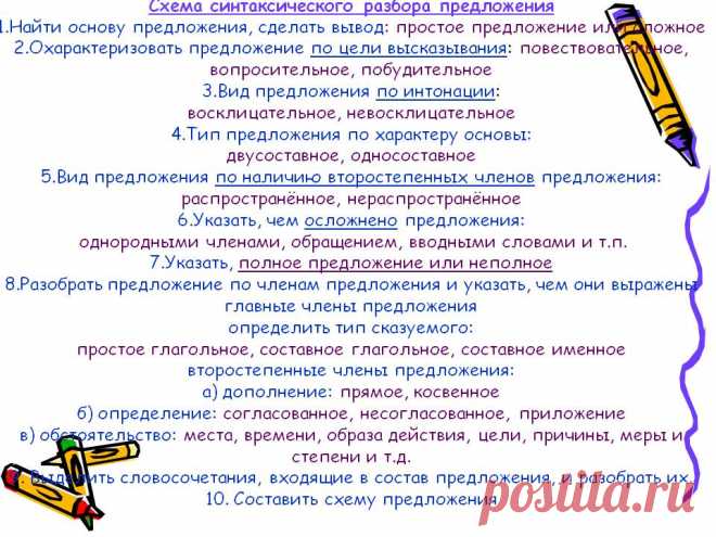 Схемы синтаксического разбора предложения