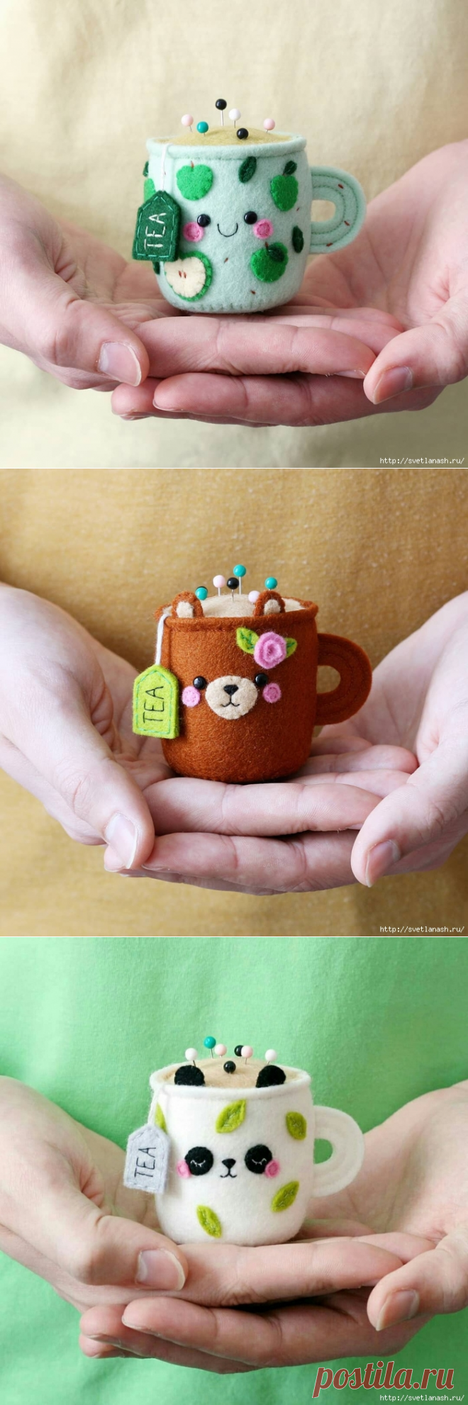 Фетровые кружки-игольницы, идеи от Hannahdoodle.