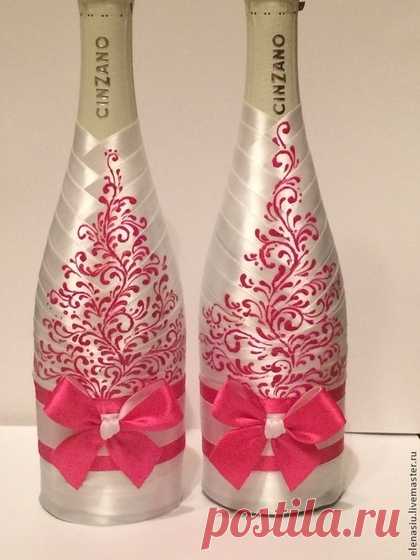 Купить Свадебные бокалы фуксия - роспись Кружево - фуксия, розовый, шампанское фуксия, бокалы фуксия